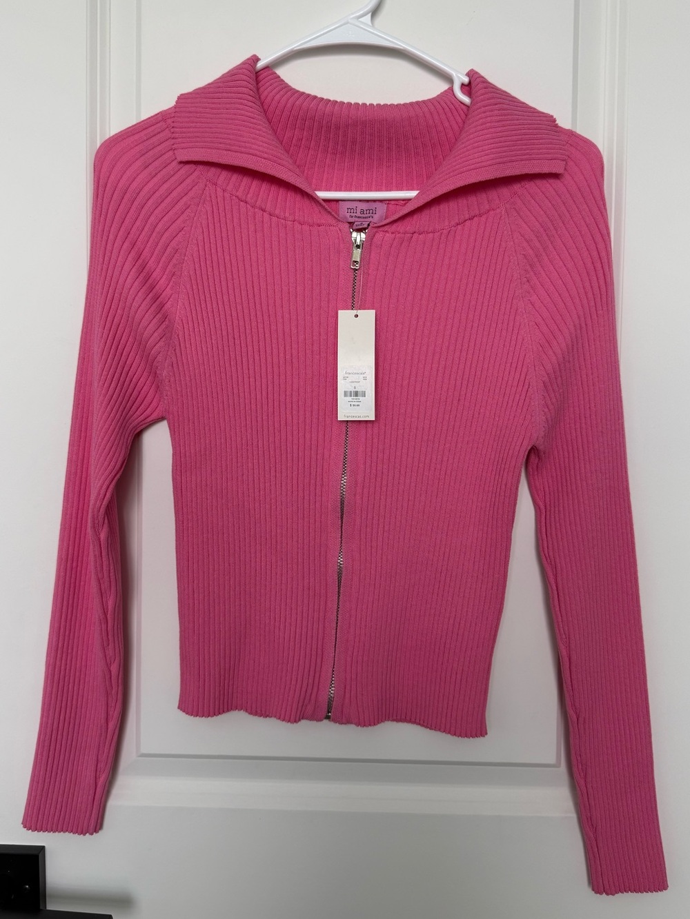 NWT Francesca’s Stella Hot Pink Ribbed Zip Up Cardigan Sweater Small